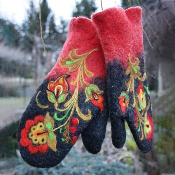 Embroidery Flowers Mittens